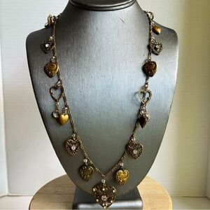 Vintage Glass  Works Studio Dangling Heart Charms Necklace